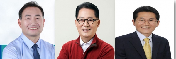 목포총선에 출마한 좌로부터 더불어 민주당 김원이, 민생당 박지원, 정의당 윤소하 후보